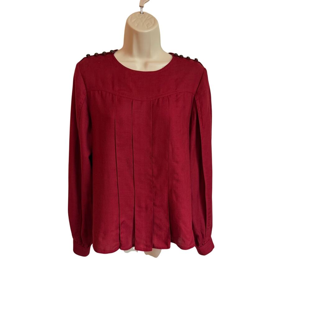 Albert Nipon Blouse Red Vintage Gold Button Silk Wool Blend Womens 8 Long Sleeve
